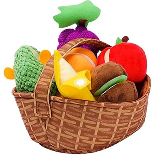 Jollybaby Toddler Fruit Basket, Soft Plush Pretend Play Food Toy, Montessori Kid Sensory Kitchen Grocery Food Playset - Early-Learning Skills & Fine Motor, 18m+(Fruit)
