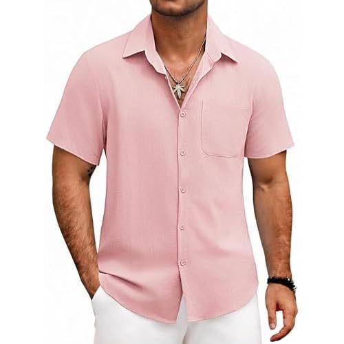 COOFANDY Mens Button Down Shirts Lightweight Breathable Short Sleeve Shirt Summer Beach Top