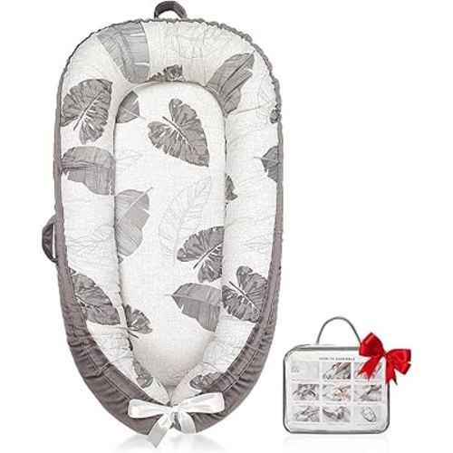 Baby Lounger | Organic Cotton Infant Lounger | Reversible, Adjustable & Portable Floor Lounger | Soft, Breathable, Washable Cover