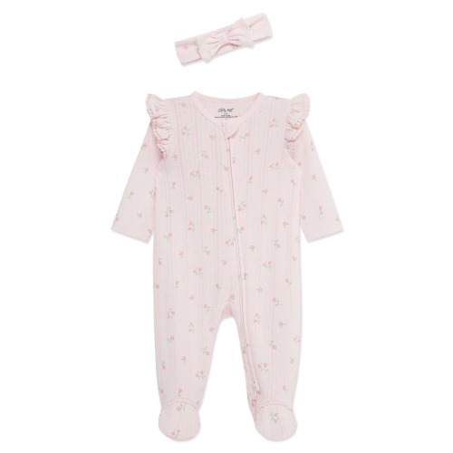 Dainty Roses Cotton Pointelle Footie & Headband Set (Newborn)