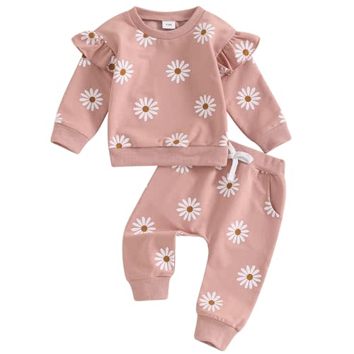 Mubineo Toddler Baby Girl Clothes Cute Flower Sweatshirt Outfits Fall Winter Long Sleeve Tops Pant Outfit Sweatsuit Set