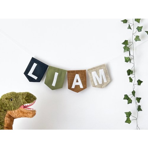 Custom Name Banner in Woodland Colors, Name Bunting, Personalized Baby Name Banner for Nursery, Kids Room, Felt Banner, Baby Shower Party