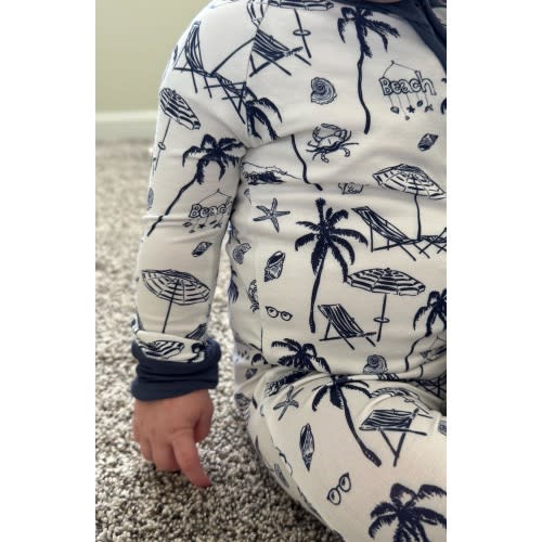 Blue Beach Bamboo Baby Footie Pajamas:  Sleepwear with Convertible Mitten Unisex