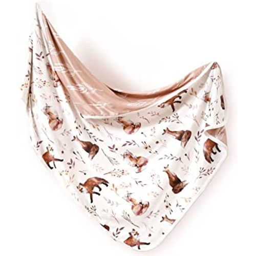 GRSSDER Baby Blankets Super Soft Stretchy Jersey Knit Swaddle Blanket for Girls and Boys, Double Layer Reversible Receiving Blankets 34 x 44, Extra Large for Swaddling, Pretty Fox Pattern
