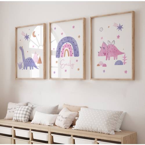 Girls Room Wall Art,Girl Dinosaur Prints,Pink,Purple,Girls bedroom, toddler bedroom,dinosaur decor,kids,Girls accessories,Girls Room Decor
