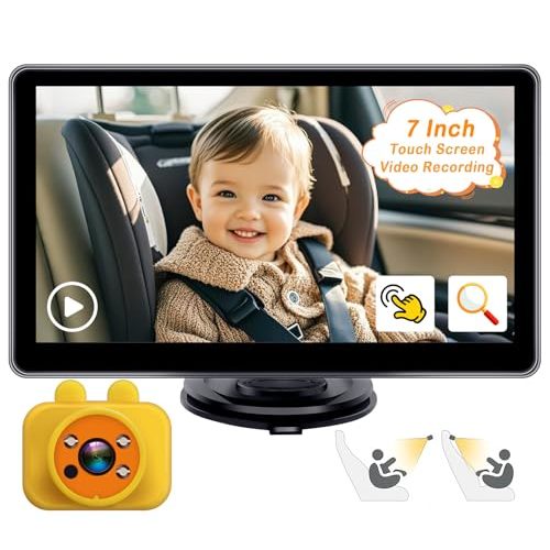 Yakry Baby Car Camera 7-Inch - 3X Zoom Recording Touchscreen 1080P HD Easy to Install 150° Wide Angle Rear Facing Backseat Camera 940nm Night Vision for Infant