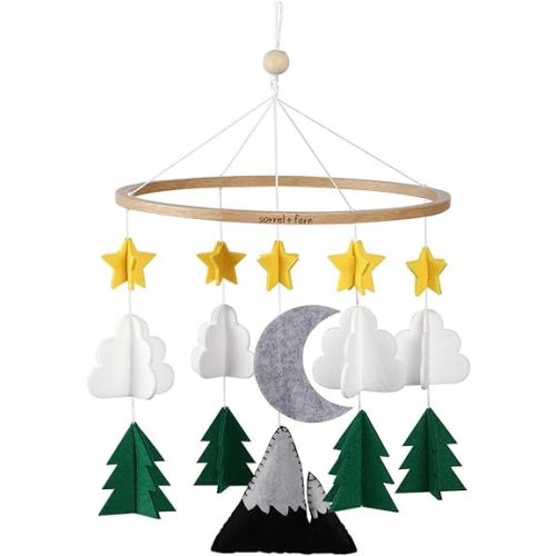 Baby Crib Mobile (Starry Woodland Night, Short Evergreen) - Baby Shower Gift Nursery Decoration for Boys & Girls