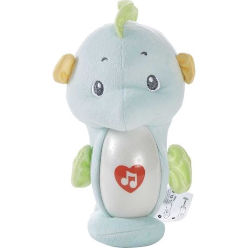Fisher-Price Baby Toy Smart Seahorse, Blue Plush Portable Sound Machine with Music & Lights for Developmental Play Newborns Ages 0+ Months