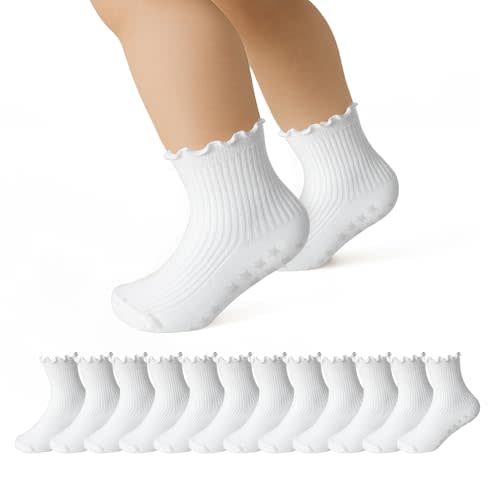 COOLMATE GLOBAL 6 Pairs Toddler Ruffle Socks for Girls Baby Grip Socks Non Slip Cute Grippy Frilly
