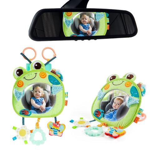 Jollybaby Car Seat Mirror Toy for Baby Rear Facing, Carseat Backseat Stroller Crib Play Gym Hanging Toys for 0-3-6-12 Months,Tummy Time Mirror Toys Gifts for Newborn Infants - Frog
