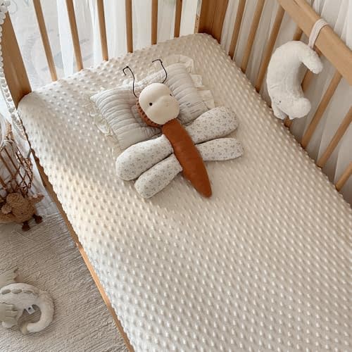 La&Sheer Baby Plush Crib Sheets for Boys Girls, Luxury Ultra Soft Fluffy Crib Sheet for Standard Crib Mattress(28"x 52"), Fuzzy Fitted Crib Mattress Sheet(Light Beige)