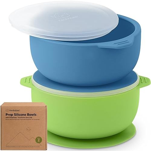 KeaBabies 2-Pack Baby Bowls with Suctions, Lids - Silicone Toddler Suction Bowls for Baby Boy, Girl, Kids, Food Grade Silicone, BPA-Free, Dishwasher Safe, Toddler Eating Essentials (Kea)
