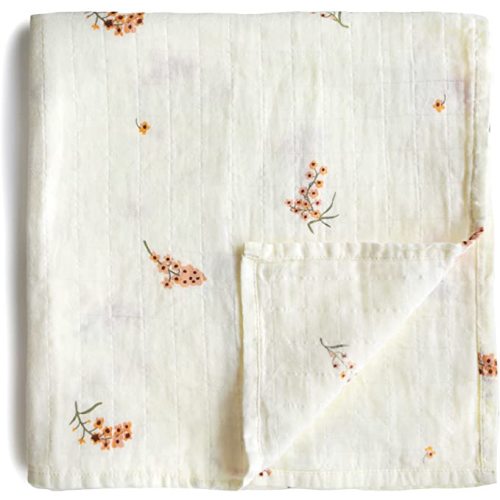 mushie Muslin Baby Swaddle Blanket | 100% Organic Cotton (Flowers)