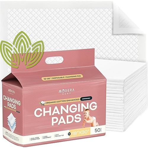 Organic Cotton Enhanced Disposable Changing Pad Liners | XL-Large 30x18 Hypoallergenic Super Soft Ultra Absorbent Waterproof Quilted Underpads for Baby Diaper Table/Travel, Leak Proof Mess Free-50PK