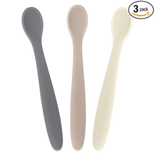 WeeSprout Silicone Baby Spoons - First Stage Infant Feeding Utensils With Soft-Tip, Bendable Kitchenware for Parent & Self-Feeding, Ultra-Durable, Dishwasher Safe, Travel Case, Set of 3