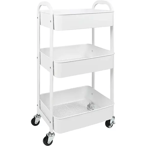 MAX Houser 3-Tier Rolling Utility Cart with Caster Wheels,Easy Assembly, for Kitchen, Bathroom (White)