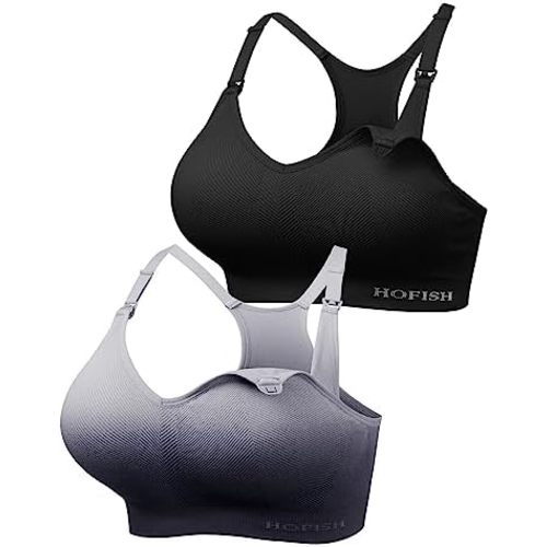 HOFISH Support Nursing Bras for Breastfeeding Medium Impact Maternity & Nursing Sports Bra Seamless Racerback Pregnancy Bra
