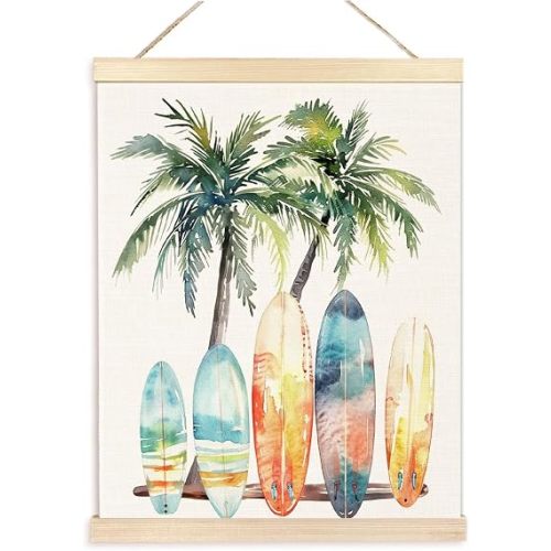 BESERH Coastal Surf Wall Art, Summer Beach Tropical Poster Hanger Frame, Summer Surfing Beachy Room Decor Aesthetic, Beach Signs Wall Decor, 12x16 Inches