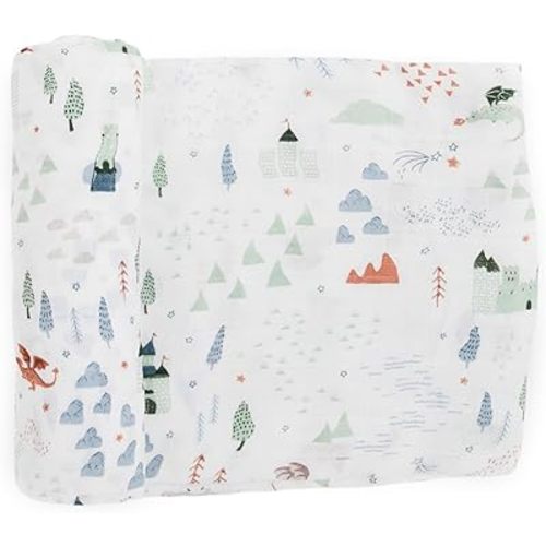 Little Unicorn Deluxe Swaddle | Single | 100% Rayon Muslin from Bamboo | Super Soft | Newborns and Infants | Large 47” x 47” | Machine Washable (Dragon Days)