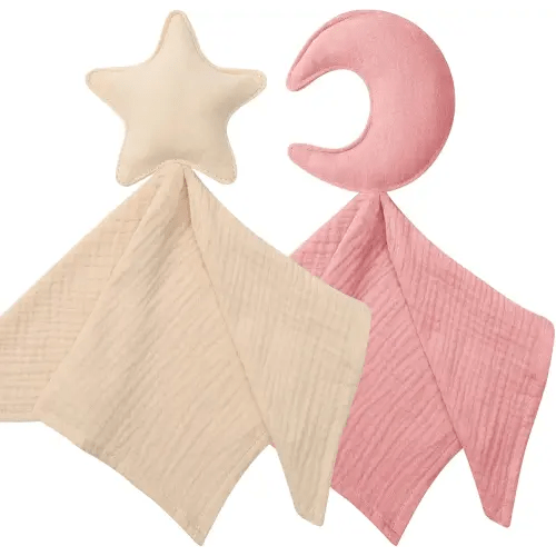 Newborn Baby Loveys Security Blanket Muslin Soft & Breathable, Muslin Cotton Star & Moon Lovies for Baby New Born Boy Girl Unisex Baby Unique Neutral Presents for Babies Newborn Toddler