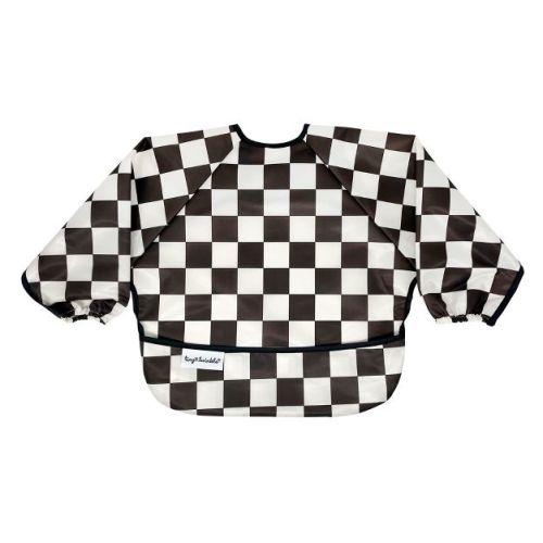 Tiny Twinkle Mess-proof/waterproof Long-sleeve Baby Bib, Machine Washable Smock For Eating (checkers Blue, Small 6-24 Months)
