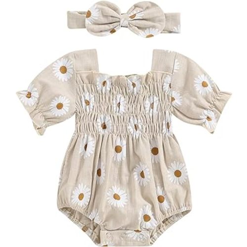 ZAXARRA Infant Baby Girl Plaid Romper Baby Pleated Romper Ruffle Festival Bodysuit Spring Summer Clothes with Headband