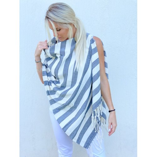 BLUE STRIPE Dallas Nursing Poncho - Cover for Breastfeeding | Mamoyo