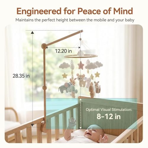 Crib Mobile Holder, HBM Wooden Mobile Arm & Hanger for Crib, Nursery Decor for Baby Girl Boy