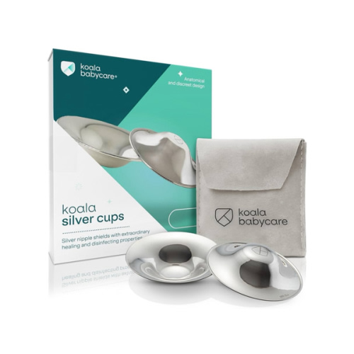 Koala Babycare The Original Silver Nursing Cups - Nipple Shields for Breastfeeding Newborn - Breastfeeding Essentials - Protect and Soothe - Tri-Laminate Silver - Standard Size