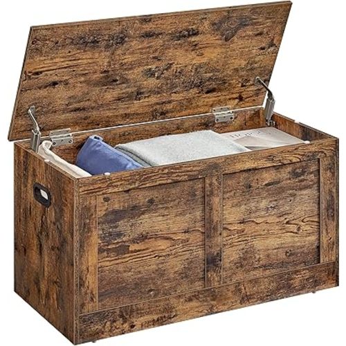 VASAGLE Storage Chest, Storage Trunk with 2 Safety Hinges, Storage Bench, Shoe Bench, Farmhouse Style, 15.7 x 31.5 x 18.3 Inches, for Entryway, Bedroom, Living Room, Rustic Brown ULSB064K01