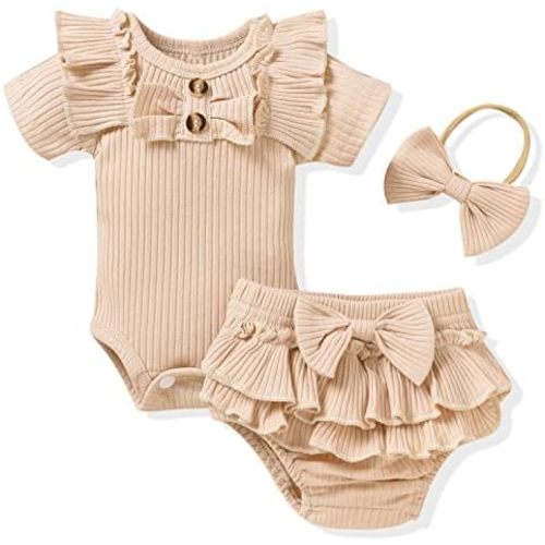 Aalizzwell Baby Girls Short Sleeve Bodysuit Bloomer Shorts Ribbed Outfits