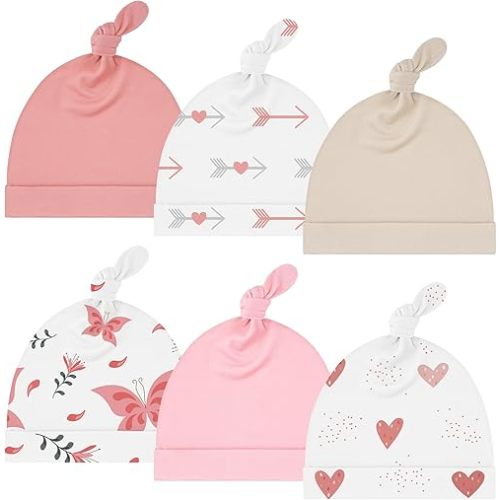 Yoofoss 6 Pack Baby Newborn Hats, Soft & Stretchy Knot Beanie Hats for Infant, Baby Caps 0-6 Months for Boys, Girls