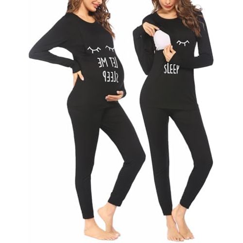 Ekouaer Nursing Pajama Set Long Sleeve Maternity Clothes Labor Pregnancy Pjs Breastfeeding Thermal Underwear Sleepwear