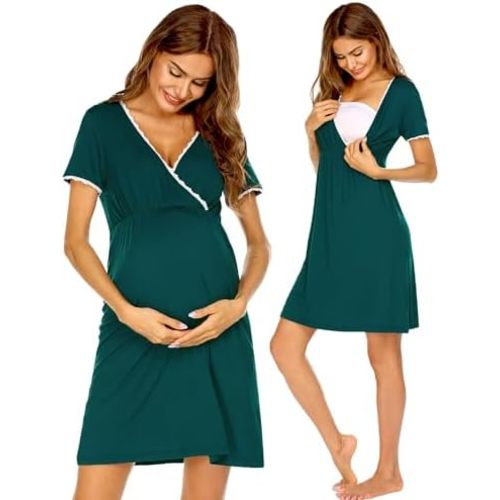 Ekouaer Nursing Nightgown Delivery and Labor Gown for Hospital Short Sleeve Maternity Breastfeeding Dress