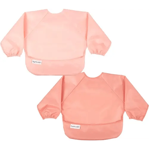 Tiny Twinkle Mess Proof Baby Bib, 2 Pack Long Sleeve Bib Outfit, Waterproof Bibs for Toddlers, Machine Washable, Tug Proof (Peach Terracotta, Small 6-24 Months)