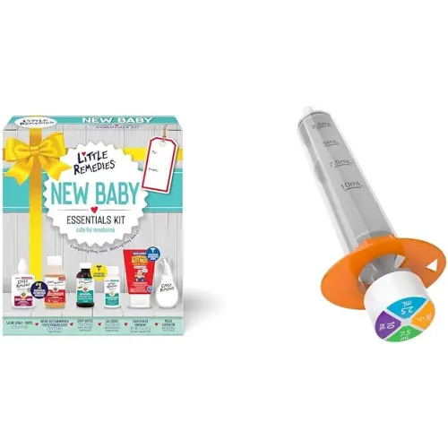 Little Remedies New Baby Essentials Kit, 6 Newborn Must-Haves for Stuffy Noses, Upset Tummies, Gripe Water, Fever Reducer & Diaper Rash + EZY DOSE Kids Oral Syringe for Liquid Medicine
