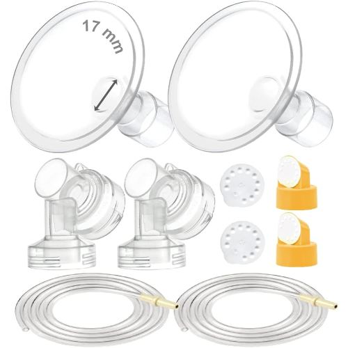 Maymom Breast Pump Kit Compatible with Medela Pump in Style Advanced Pump; 2xTwo-Piece 17mm Breastshield, 2 Valve, 4 Membrane, 2 Replacement Tubing; Replacement Part for Medela Shield, Valve