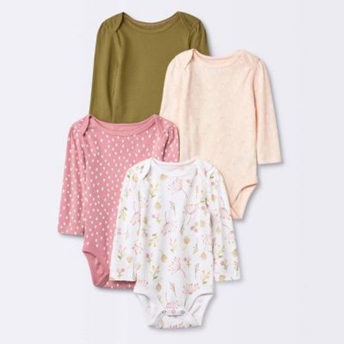 Baby Girls' 4pk Prairie Floral Long Sleeve Bodysuit - Cloud Island™ Pink