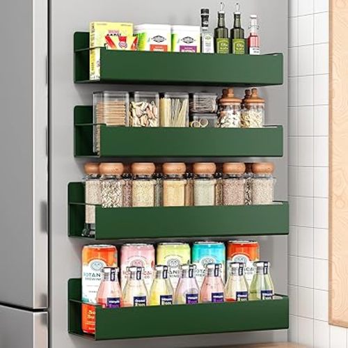 4 Pack Moveable Fridge Magnetic Spice Racks,Metal Green