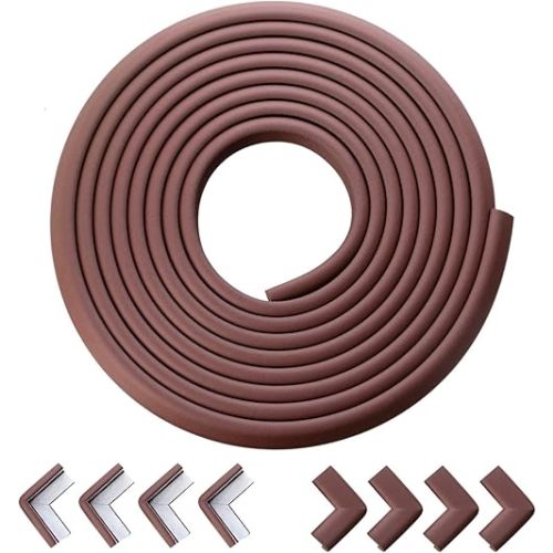 Baby Proof Edges & Corners Protector - Child Proofing Corner Edge Safety Gurards 18ft Edge + 8 Corners Kids Furniture Foam Cushion Bumpers Guard for Fireplace Table Cabinet (Coffee Brown)