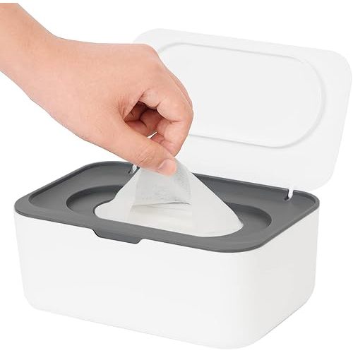 Wipes Dispenser, Wipe Holder for Baby & Adult, Seposeve Refillable Wipe Container, Keeps Wipes Fresh, One-Handed Operation. Non-Slip, Easy Open/Close Wipes Pouch Case, (Grey)