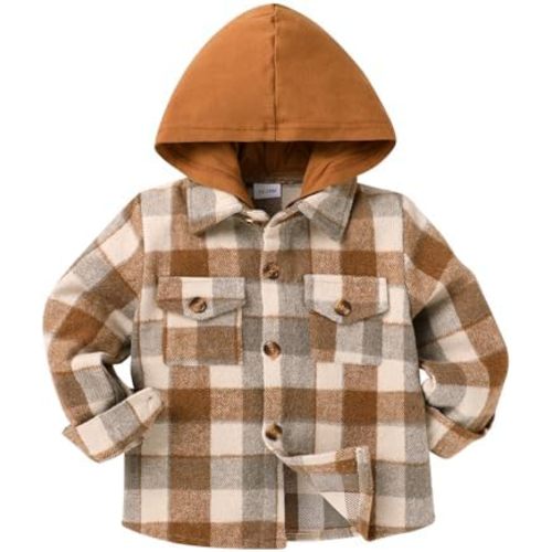 YOUNGER STAR Toddler Kids Boys Girls Flannel Hooded Plaid Shirt Button Baby Red Clothes