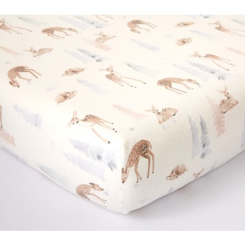 Woodland Fawn Flannel Crib Fitted Sheet | Pottery Barn Kids