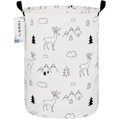 Round Fabric Storage Bin,Decorative Basket,Organizer Basket with Handles,for Clothes Storage,books and sundries(Forest deer), 19.7inch(H) x 15.7inch(D)