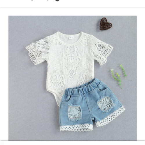 Lace Romper with Denim Shorts for Baby & Toddler Girls – Bitsy Bug Boutique