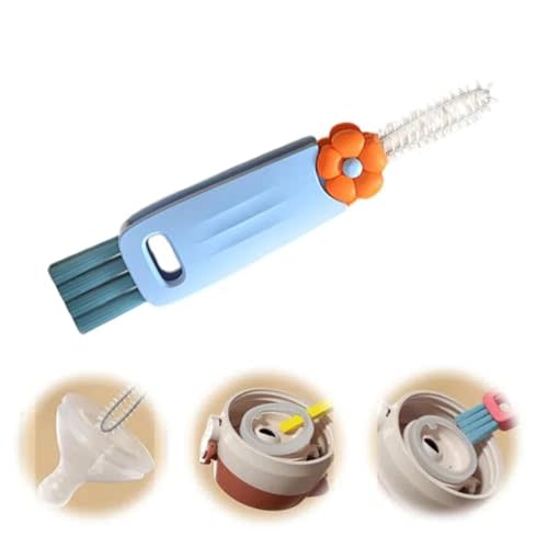 3 in 1 Cup Lid Cleaning Brush, 2025 New Cup Lid Cleaner with Brush, Multifunctional Portable Crevice Cleaning Brush Set for Baby Bottle Gap Tight Spaces, Home Kitchen Cleaning Tools (Blue)