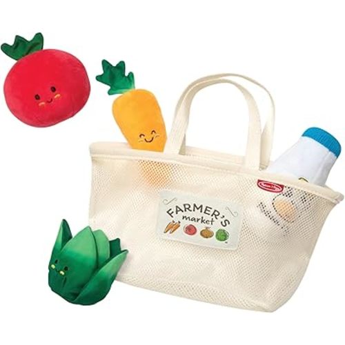 Melissa & Doug Multi-Sensory Market Basket Fill & Spill Toy - Pretend Play Food Menus Grocery Toys, Sorting And Stacking Multi-Sensory Toys For Infants And Toddlers Ages 1+