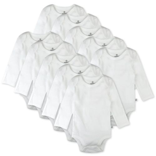 10-Pack Organic Cotton Long Sleeve Bodysuits Bright White Newborn