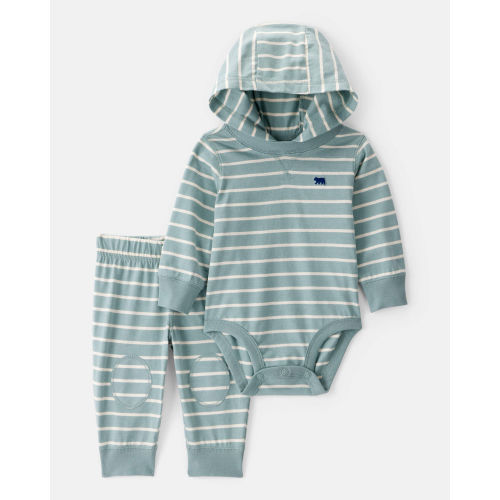 Baby 2-Piece Striped Bear Hooded Bodysuit Pant Set - Green/White - Carter's | Carter's