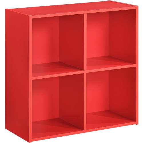 Brezey George Bookcase Cubby Storage Organizer - Square Shelves Cube Storage - 4 Cube Storage Organizer - Cube Organizer Wood Shelf for Bedroom - Nursery - School - Red Finish